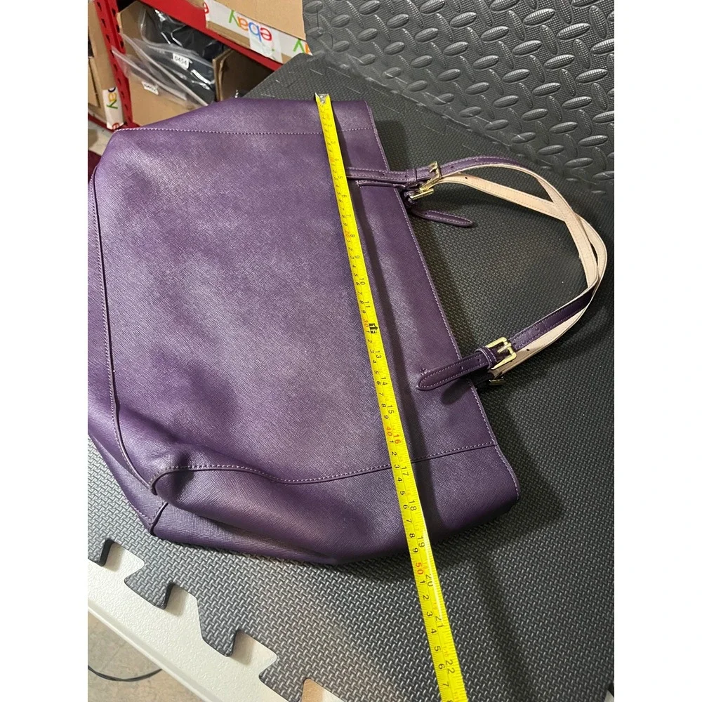 Tory Burch Buckle Tote Womens Large Purple Saffiano Leather Shoulder Bag